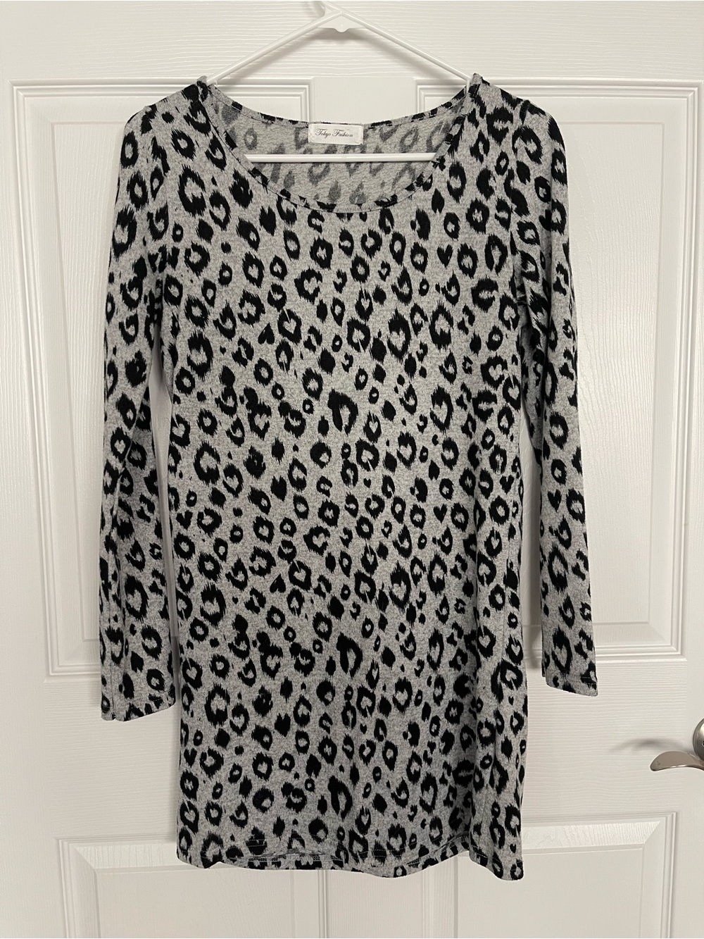 Grey Leopard Print 3/4 Sleeve Dress